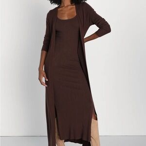 Layer Lover BROWN Ribbed Knit Two-Piece Dress & Cardigan Set